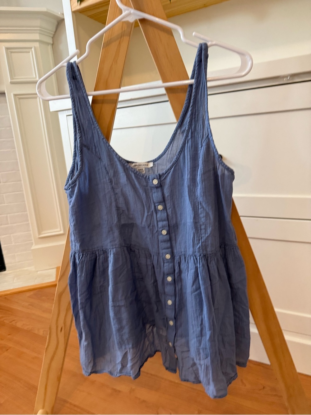 American Eagle Outfitters Blue Button-Front Peplum Tank